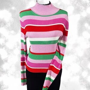 70’s Colorful Boho Style Long Sleeve Turtle Neck Top